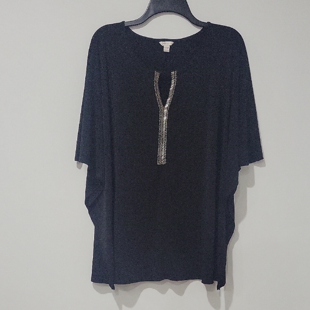 Cato Blue and Silver Embellished Dolman Sleeve Blouse
